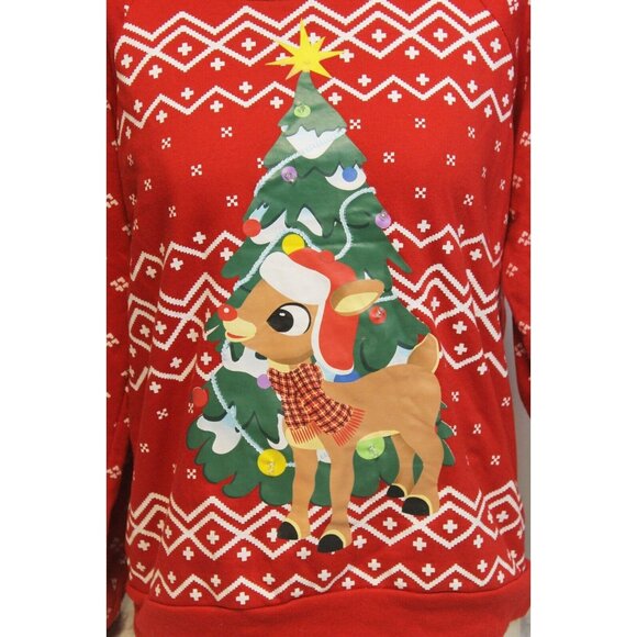 Rudolph the Red nose Reindeer Sweatshirt Light up Christmas Tree Jr sz M 7 8 9 - Picture 2 of 8